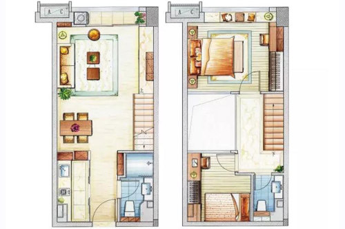 海西9号B户型-2室2厅2卫1厨建筑面积55.00平米