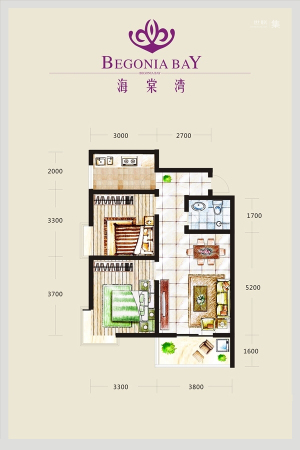 海棠湾6号楼F户型-2室2厅1卫1厨建筑面积84.12平米