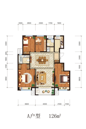 紫涵樾府A户型-4室2厅2卫1厨建筑面积126.00平米