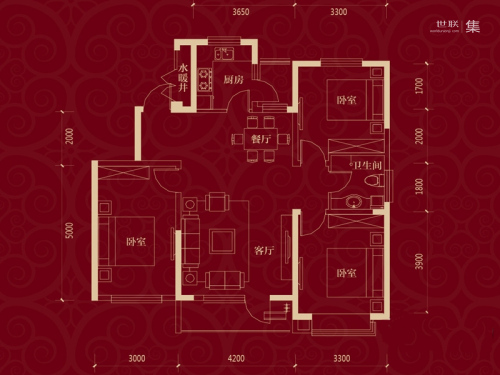 中国铁建梧桐苑116平户型-3室2厅1卫1厨建筑面积116.00平米
