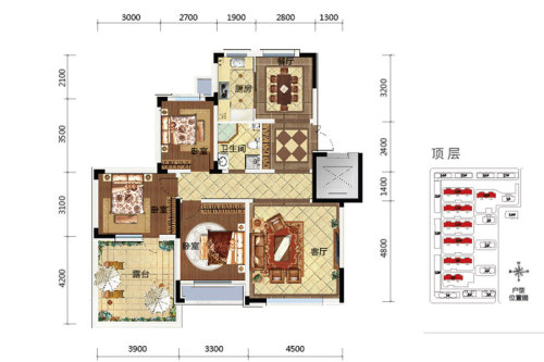 其仕和颂洋房108平户型-3室2厅1卫1厨建筑面积108.00平米