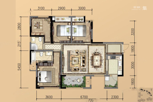 葛洲坝紫郡蘭园项目C2户型-4室2厅2卫1厨建筑面积118.00平米