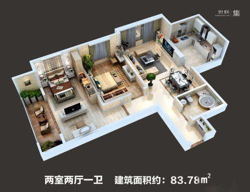 泽星·雅龙湾A户型-2室2厅1卫1厨建筑面积83.78平米