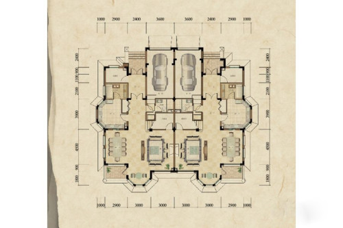 方迪山庄A2户型一层平面图-4室3厅2卫1厨建筑面积295.00平米