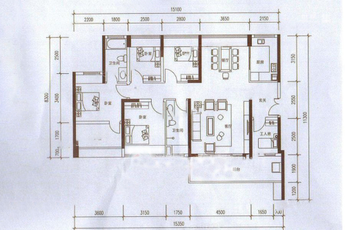 华盛·西荟城4期C座03户型-5室2厅2卫1厨建筑面积137.00平米