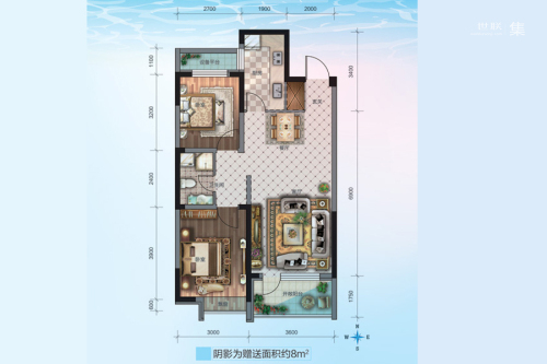 华海·蓝境G3户型-2室2厅1卫1厨建筑面积83.00平米