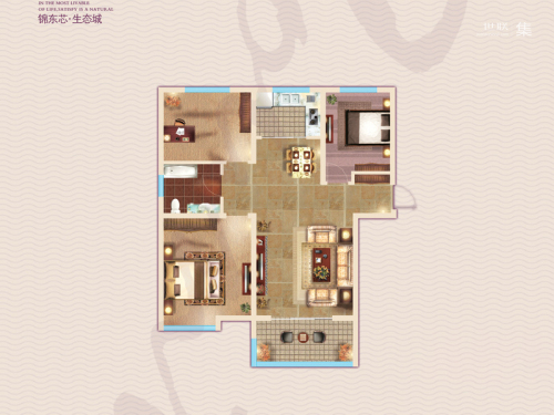卓亚·香格里D户型-3室2厅1卫1厨建筑面积100.07平米