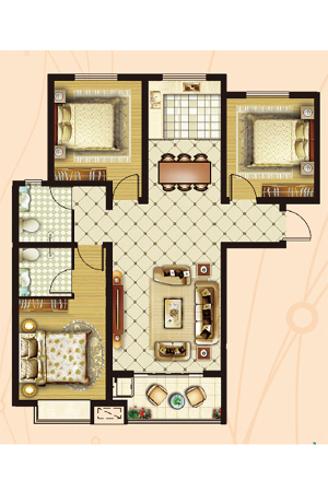 盛紫中央公园9#标准层D户型-3室2厅2卫1厨建筑面积121.00平米