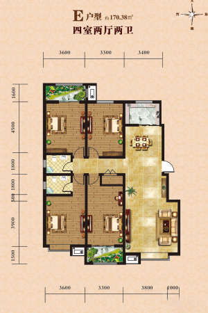 海山湖E户型-4室2厅2卫1厨建筑面积170.38平米