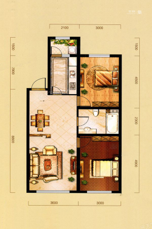 桐楠格领誉N户型-2室2厅1卫1厨建筑面积99.60平米