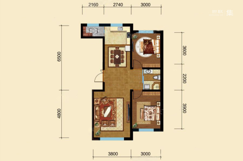 吉森漫桦林二期E1户型图-2室2厅1卫1厨建筑面积87.00平米