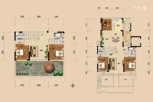 大众浅水湾公园花园墅C户型图-5室3厅4卫1厨建筑面积187.00平米