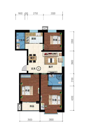 金灿家园1#A户型-3室2厅2卫1厨建筑面积118.60平米