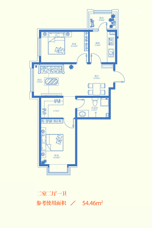 金色城邦一期4、5、10、11#户型-2室2厅1卫1厨建筑面积80.30平米