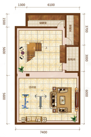 景瑞阳光城法兰公园HN1地下一层户型-4室2厅5卫1厨建筑面积217.47平米