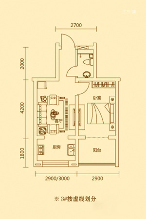 艾格尔e国际D户型-1室1厅1卫1厨建筑面积48.00平米