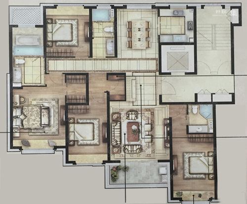 绿地海珀玉晖C户型-4室2厅3卫1厨建筑面积188.00平米