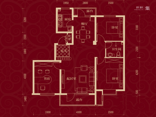 中国铁建梧桐苑118.84平户型-3室2厅1卫1厨建筑面积118.84平米
