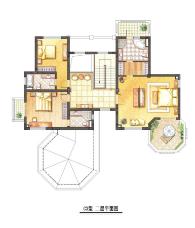 香水湾别墅C3户型二层-6室6厅6卫1厨建筑面积890.00平米