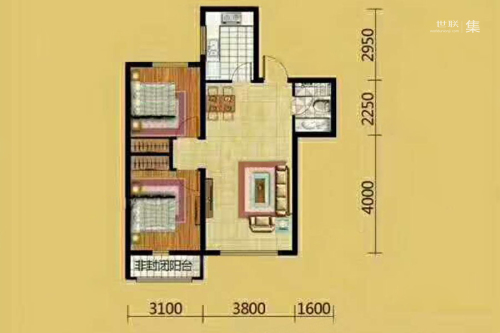 长堤湾83.58户型-2室2厅1卫1厨建筑面积83.58平米
