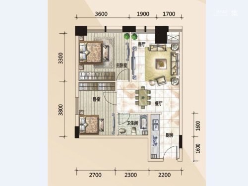 779财富中心A户型-2室2厅1卫1厨建筑面积70.54平米