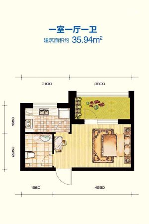 七星九龙湾H户型-1室1厅1卫1厨建筑面积35.94平米