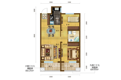 格林喜鹊花园B户型-B户型-2室2厅1卫1厨建筑面积73.00平米