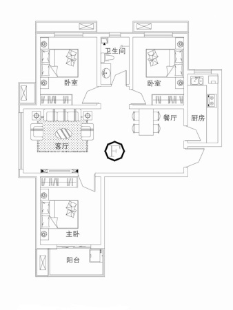 正科蓝山1#、2#、3#标准层F户型-3室2厅1卫1厨建筑面积120.70平米