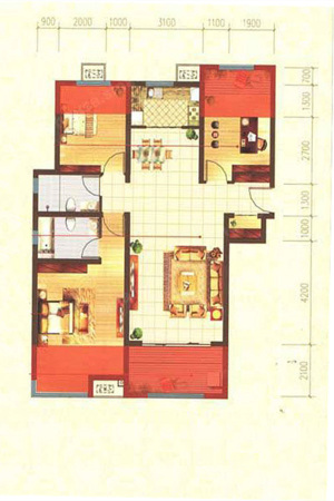 香榭水岸E户型-3室2厅2卫1厨建筑面积114.00平米
