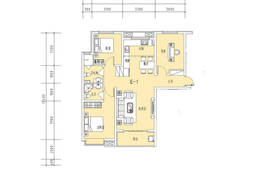 润江臻园8#E1户型-3室2厅2卫1厨建筑面积109.92平米
