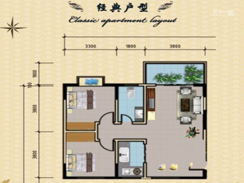 汇联·海湾明珠二期C1户型-2室2厅1卫1厨建筑面积81.61平米