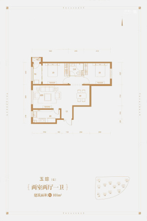 金隅·金玉府G户型-2室2厅1卫1厨建筑面积101.00平米
