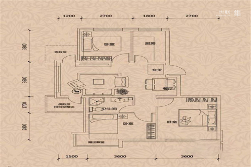 格林·香颂C户型-2室2厅1卫1厨建筑面积78.00平米