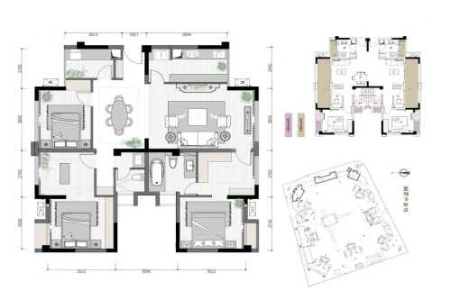 入帘青1-7#标准层A6户型-3室2厅2卫1厨建筑面积133.00平米