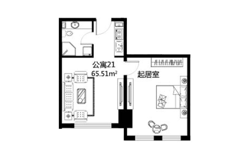 君康大厦公寓21-1室1厅1卫1厨建筑面积65.51平米