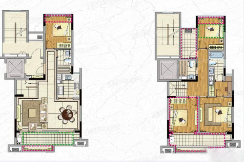 新城玖珑湖E1中叠户型-4室2厅3卫1厨建筑面积134.00平米