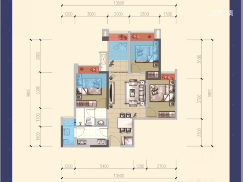 威兰德小镇一期1、7号楼标准层A2户型-3室2厅1卫1厨建筑面积78.30平米