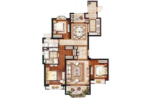 中洲君廷A2户型-3室2厅2卫1厨建筑面积160.00平米