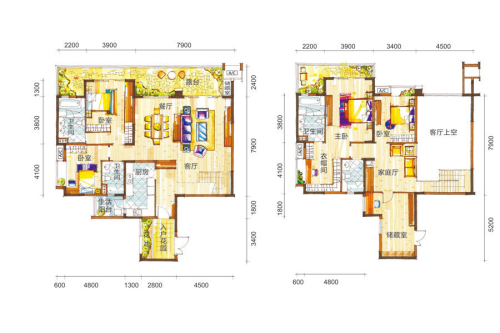 新鸿基悦城15-16栋272平跃层户型-5室3厅4卫1厨建筑面积272.00平米