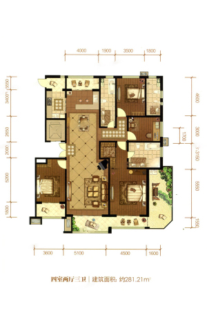 泰丰观湖9#标准层A户型-4室2厅3卫1厨建筑面积281.21平米