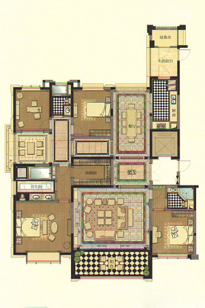 中国铁建西派澜岸4、7-9、26栋标准层E1户型-5室3厅3卫1厨建筑面积225.00平米