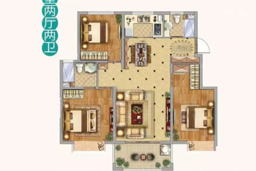 中南山锦花城D1户型-D1户型-3室2厅2卫1厨建筑面积96.00平米