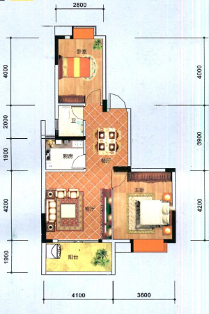 未来城1-0102户型-2室2厅1卫1厨建筑面积79.23平米