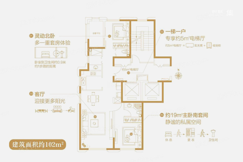 绿地·海珀云翡102㎡户型图-2室2厅2卫1厨建筑面积102.00平米