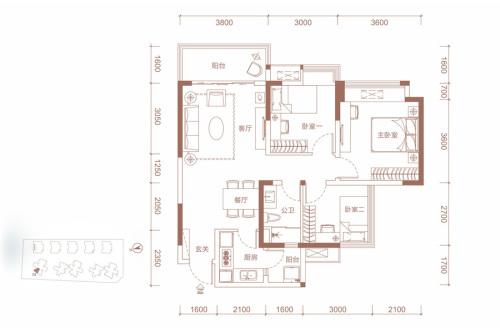 海伦印象一期1号楼C3户型-3室2厅1卫1厨建筑面积90.00平米