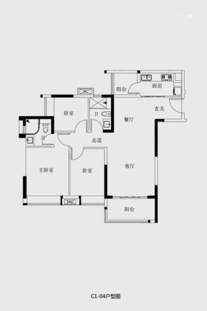 保利紫云C1栋04户型-3室2厅2卫1厨建筑面积103.49平米