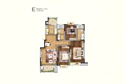 通宇林景蘭园项目E户型-3室2厅2卫1厨建筑面积120.00平米
