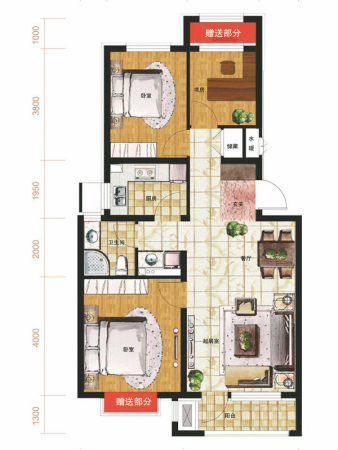 格林木棉花D2户型-3室2厅2卫1厨建筑面积88.73平米
