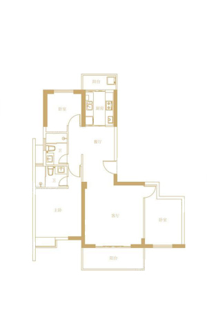 理想城E2户型-E2户型-3室2厅2卫1厨建筑面积129.00平米