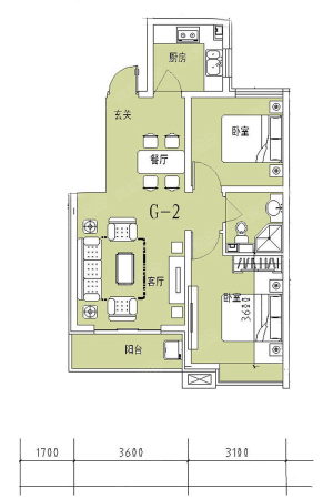 润江臻园8#G2户型-8#G2户型-2室2厅1卫1厨建筑面积81.68平米